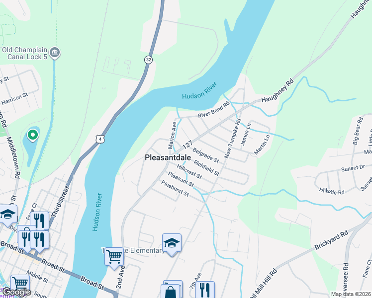 map of restaurants, bars, coffee shops, grocery stores, and more near 309 Richfield Street in Troy