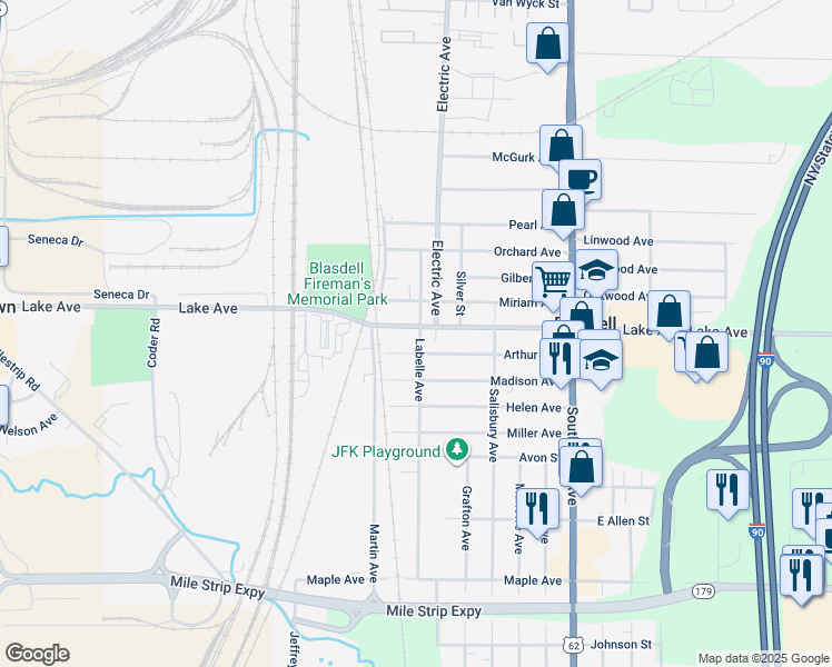map of restaurants, bars, coffee shops, grocery stores, and more near 117 Arthur Avenue in Buffalo