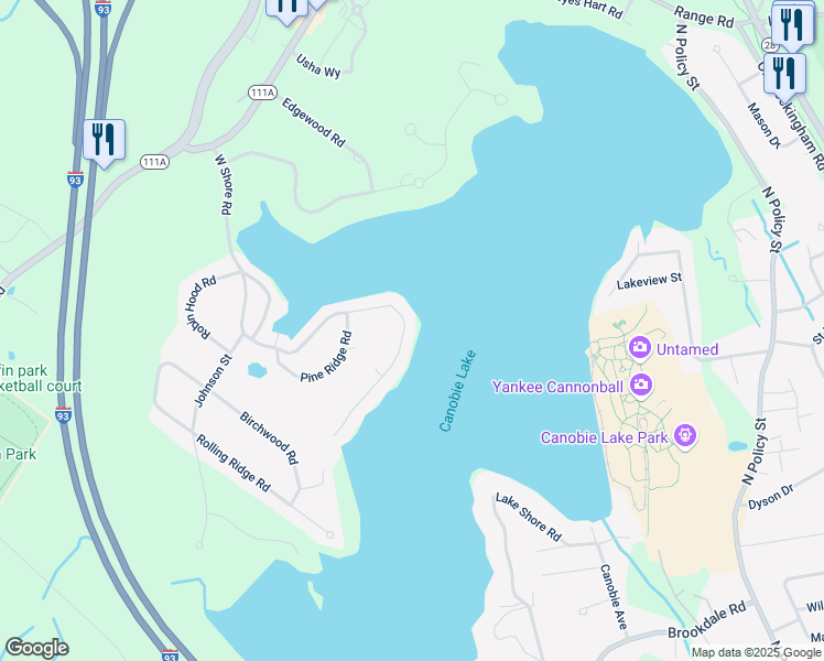 map of restaurants, bars, coffee shops, grocery stores, and more near 65 West Shore Road in Windham