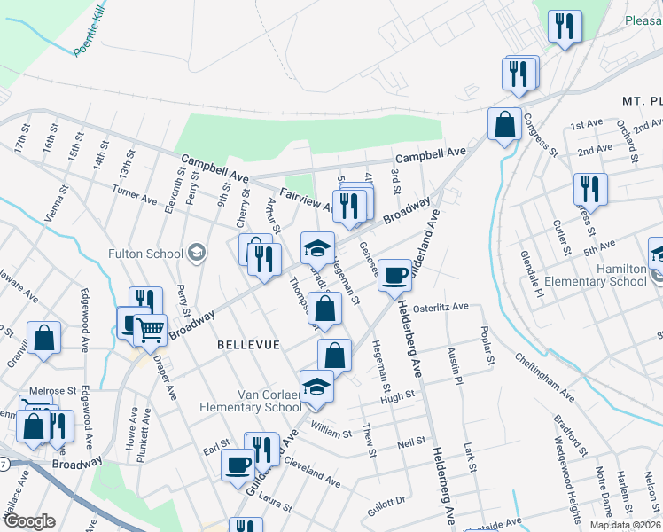 map of restaurants, bars, coffee shops, grocery stores, and more near 814 Hegeman Street in Schenectady