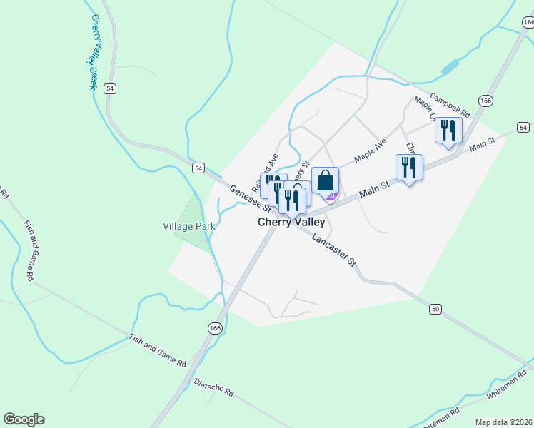 map of restaurants, bars, coffee shops, grocery stores, and more near 77 Alden Street in Cherry Valley