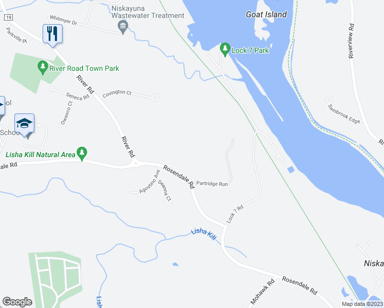 map of restaurants, bars, coffee shops, grocery stores, and more near 2733 Rosendale Road in Schenectady County