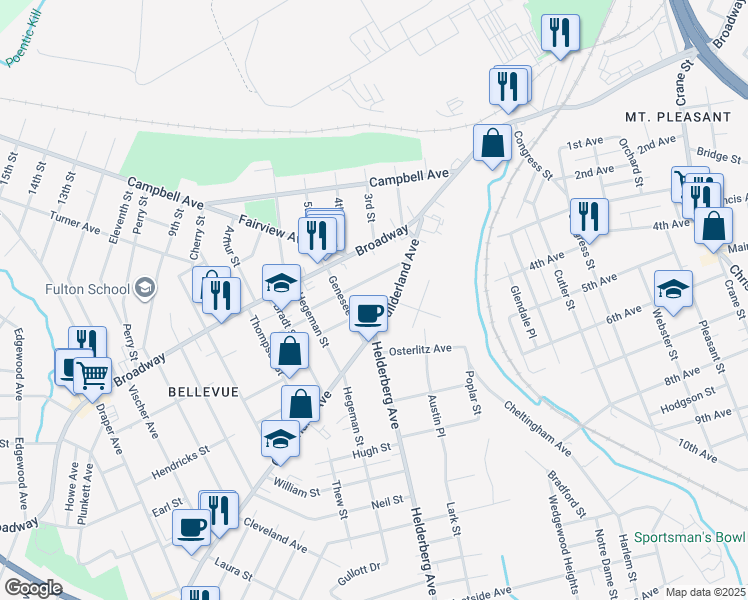 map of restaurants, bars, coffee shops, grocery stores, and more near 1925 Wabash Avenue in Schenectady