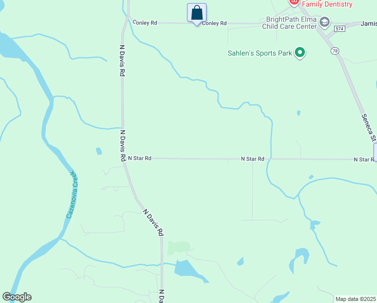 map of restaurants, bars, coffee shops, grocery stores, and more near 521 North Star Road in East Aurora