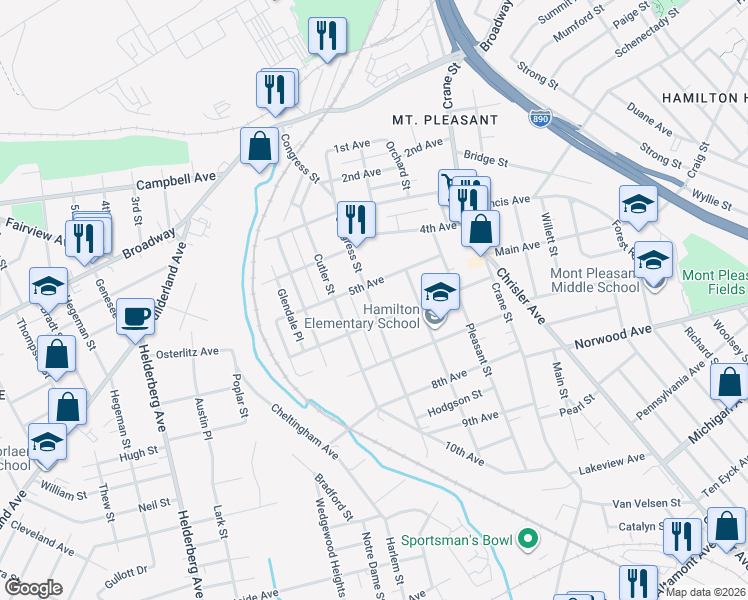 map of restaurants, bars, coffee shops, grocery stores, and more near 1340 6th Avenue in Schenectady