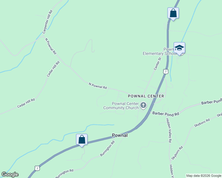 map of restaurants, bars, coffee shops, grocery stores, and more near 2551 North Pownal Road in Pownal