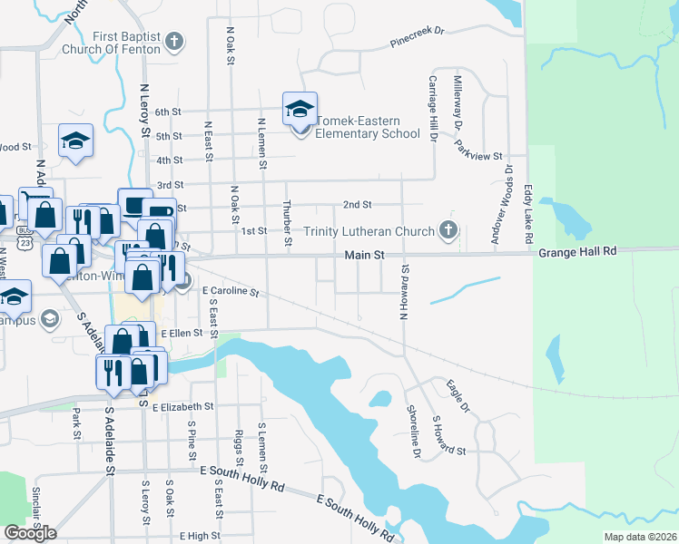 map of restaurants, bars, coffee shops, grocery stores, and more near 809 Main Street in Fenton