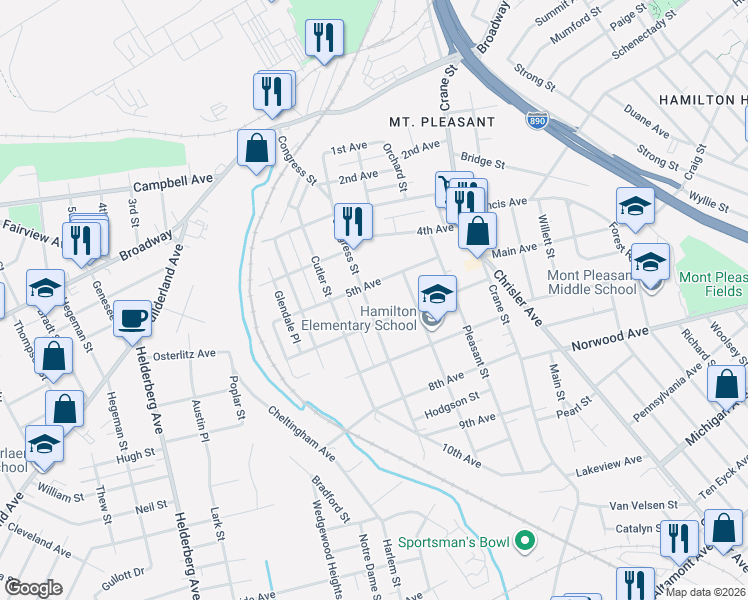 map of restaurants, bars, coffee shops, grocery stores, and more near 1314 5th Avenue in Schenectady
