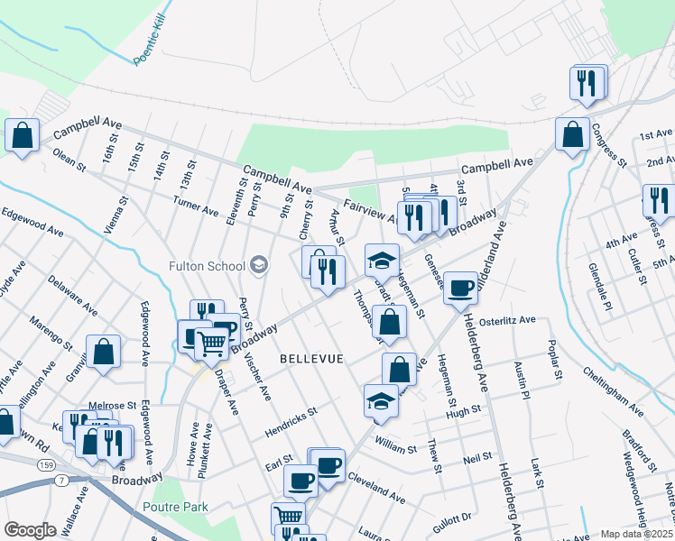 map of restaurants, bars, coffee shops, grocery stores, and more near 462 Arthur Street in Schenectady