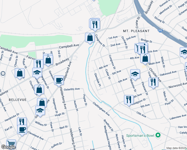map of restaurants, bars, coffee shops, grocery stores, and more near 918 Glendale Place in Schenectady