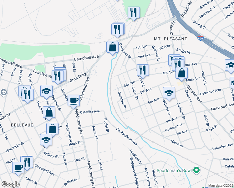 map of restaurants, bars, coffee shops, grocery stores, and more near 918 Glendale Place in Schenectady