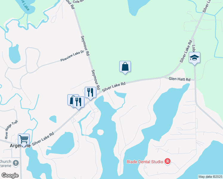 map of restaurants, bars, coffee shops, grocery stores, and more near 8200 Silver Lake Road in Linden
