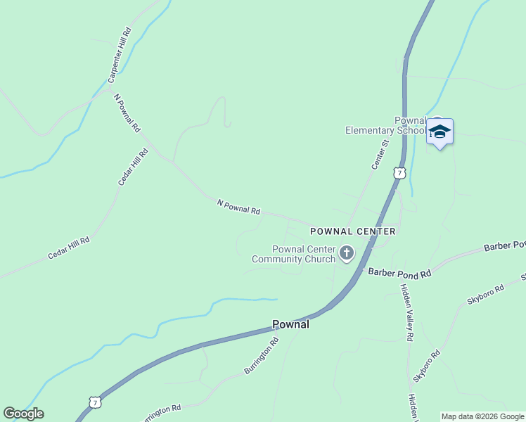 map of restaurants, bars, coffee shops, grocery stores, and more near 2551 North Pownal Road in Pownal