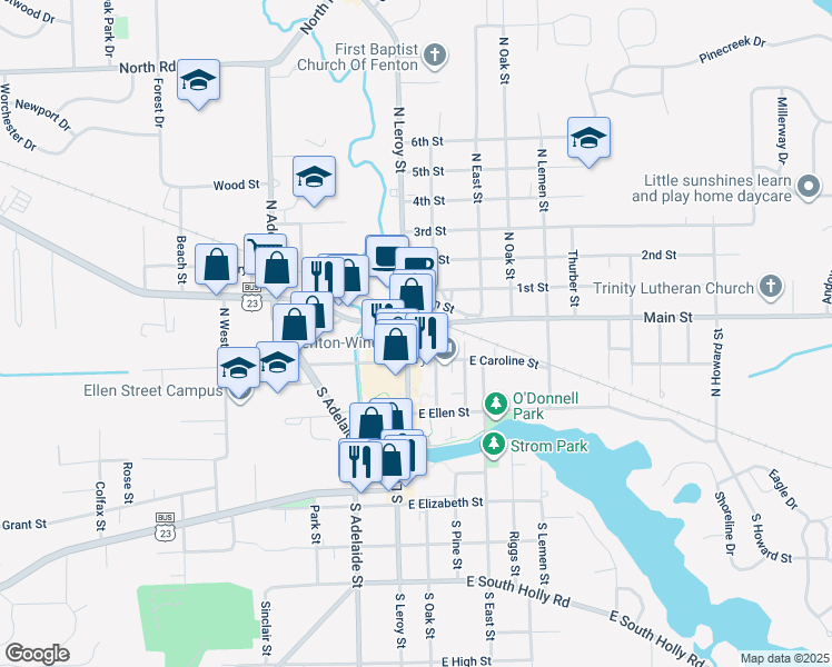 map of restaurants, bars, coffee shops, grocery stores, and more near in Fenton