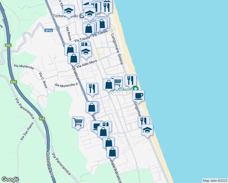 map of restaurants, bars, coffee shops, grocery stores, and more near 8 Via Virgilio in Tortoreto Lido