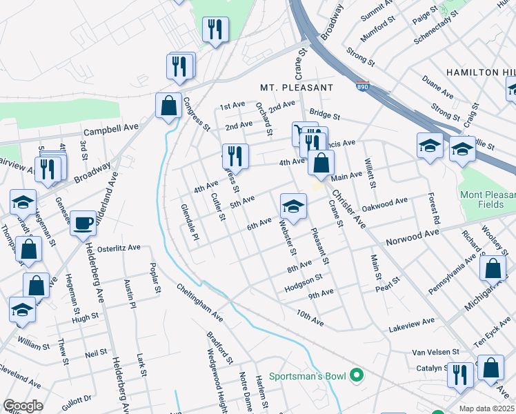 map of restaurants, bars, coffee shops, grocery stores, and more near 1314 5th Avenue in Schenectady