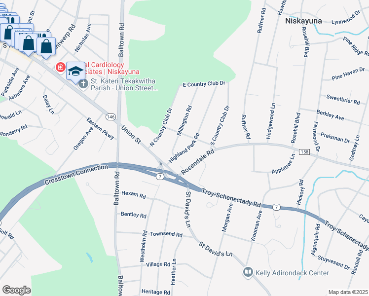 map of restaurants, bars, coffee shops, grocery stores, and more near 1918 Mayfair Road in Schenectady County