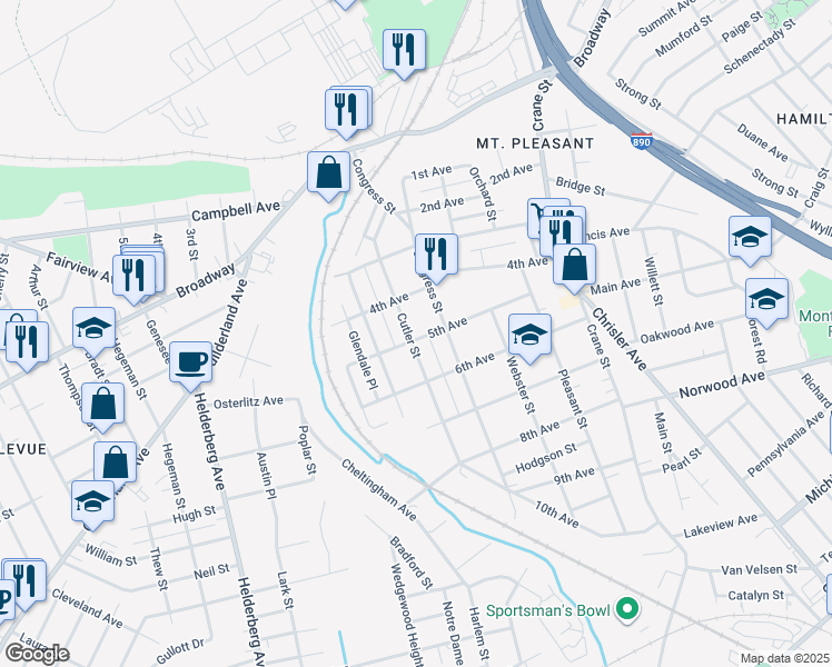 map of restaurants, bars, coffee shops, grocery stores, and more near 945 Cutler Street in Schenectady
