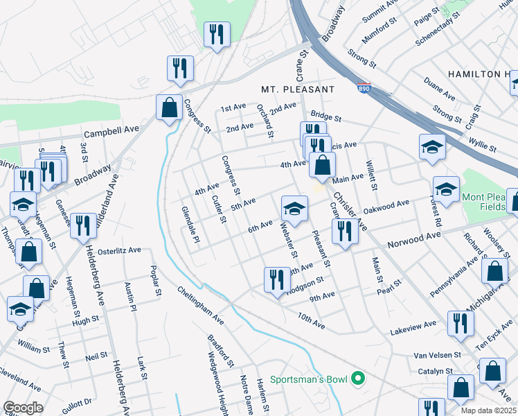 map of restaurants, bars, coffee shops, grocery stores, and more near 1314 5th Avenue in Schenectady