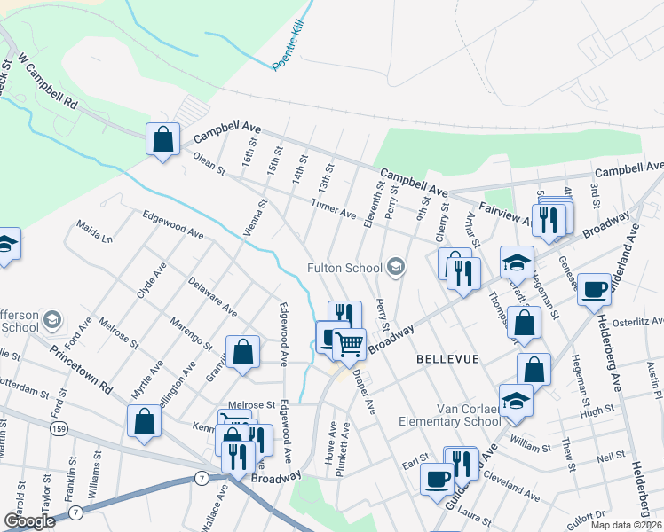 map of restaurants, bars, coffee shops, grocery stores, and more near 365 12th Street in Schenectady