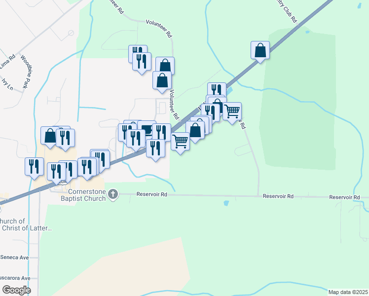 map of restaurants, bars, coffee shops, grocery stores, and more near Genesee Valley Plaza Road in Geneseo