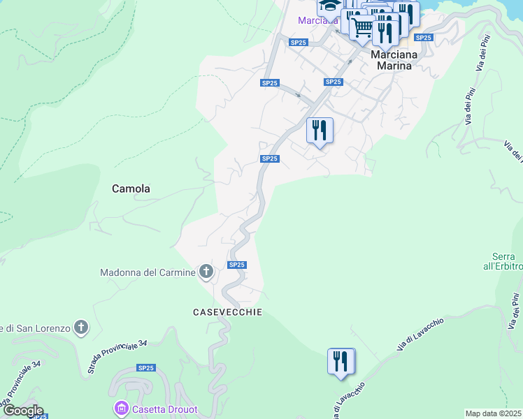 map of restaurants, bars, coffee shops, grocery stores, and more near 6-8 Localita Capo Al Piano in Marciana Marina