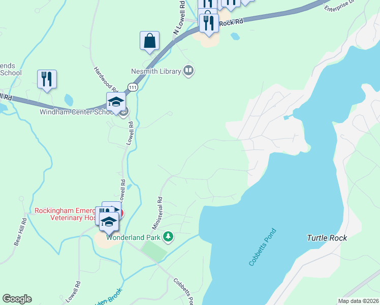 map of restaurants, bars, coffee shops, grocery stores, and more near 32 Ministerial Road in Windham