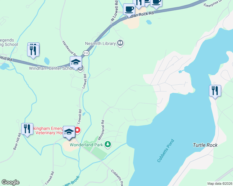 map of restaurants, bars, coffee shops, grocery stores, and more near 31 Ministerial Road in Windham