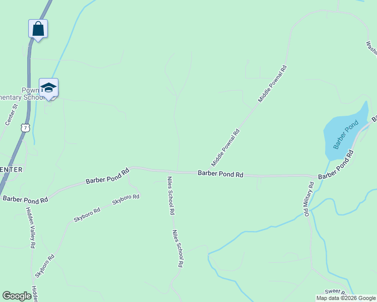 map of restaurants, bars, coffee shops, grocery stores, and more near 82 Puddingstone Rd in Pownal
