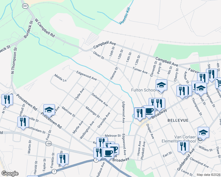 map of restaurants, bars, coffee shops, grocery stores, and more near 2630 Edgewood Avenue in Rotterdam