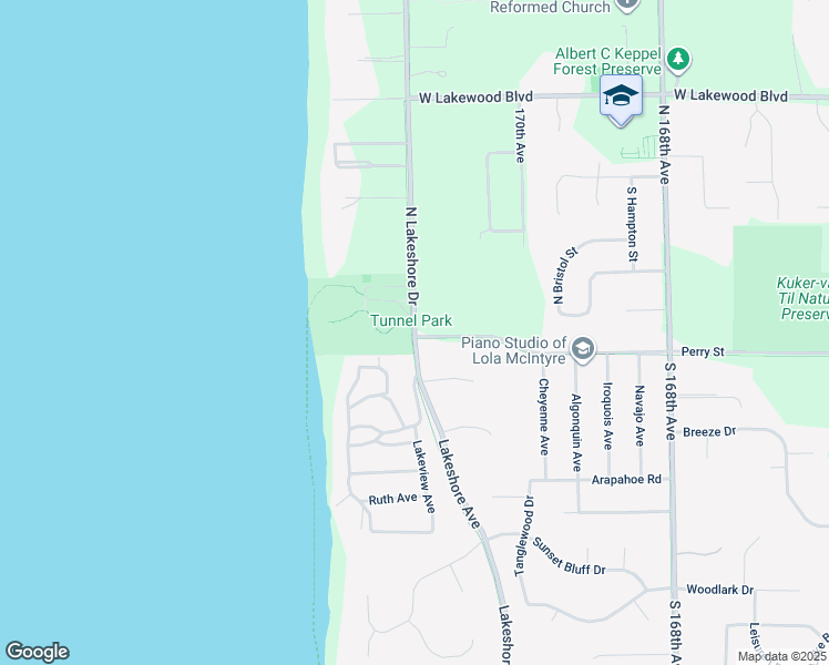 map of restaurants, bars, coffee shops, grocery stores, and more near 6 North Lakeshore Drive in Holland