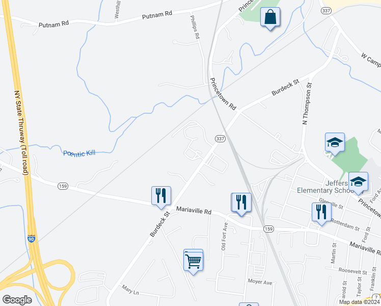 map of restaurants, bars, coffee shops, grocery stores, and more near 816 Burdeck Street in Schenectady