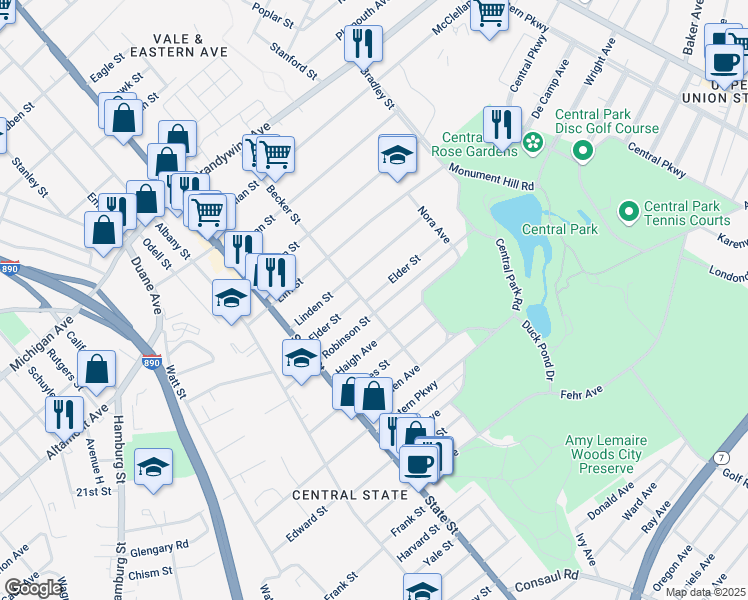 map of restaurants, bars, coffee shops, grocery stores, and more near 1769 Becker Street in Schenectady