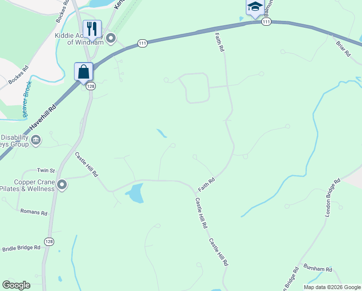 map of restaurants, bars, coffee shops, grocery stores, and more near 6 Bancroft Street in Windham