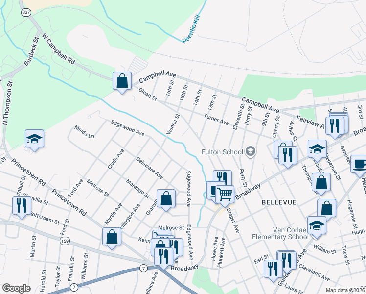 map of restaurants, bars, coffee shops, grocery stores, and more near 2630 Edgewood Avenue in Rotterdam
