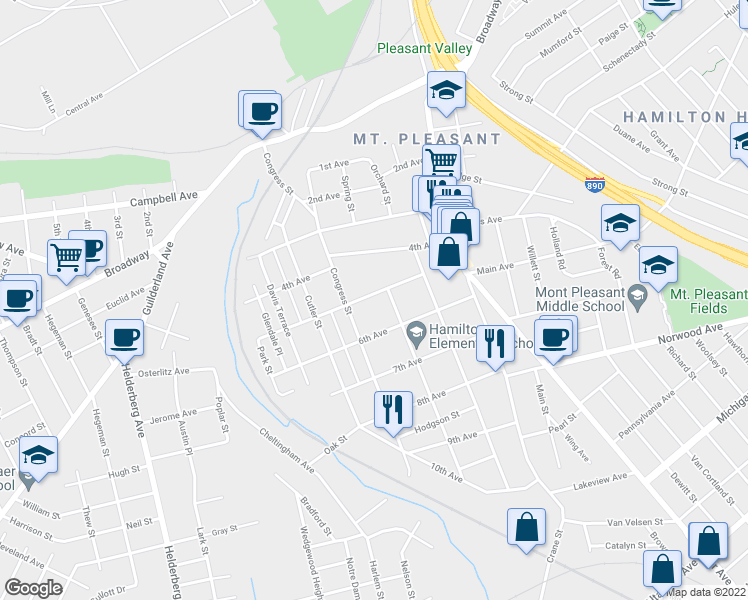 map of restaurants, bars, coffee shops, grocery stores, and more near 1314 5th Avenue in Schenectady