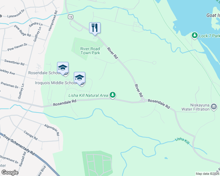 map of restaurants, bars, coffee shops, grocery stores, and more near 2573 Rosendale Road in Schenectady