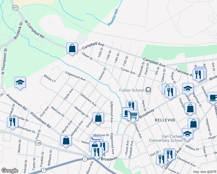 map of restaurants, bars, coffee shops, grocery stores, and more near 2630 Edgewood Avenue in Rotterdam