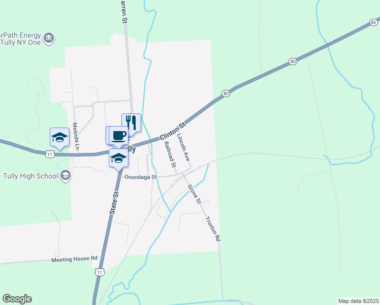map of restaurants, bars, coffee shops, grocery stores, and more near 19 Lincoln Avenue in Tully