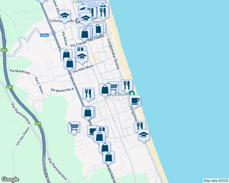 map of restaurants, bars, coffee shops, grocery stores, and more near 8 Via Virgilio in Tortoreto Lido
