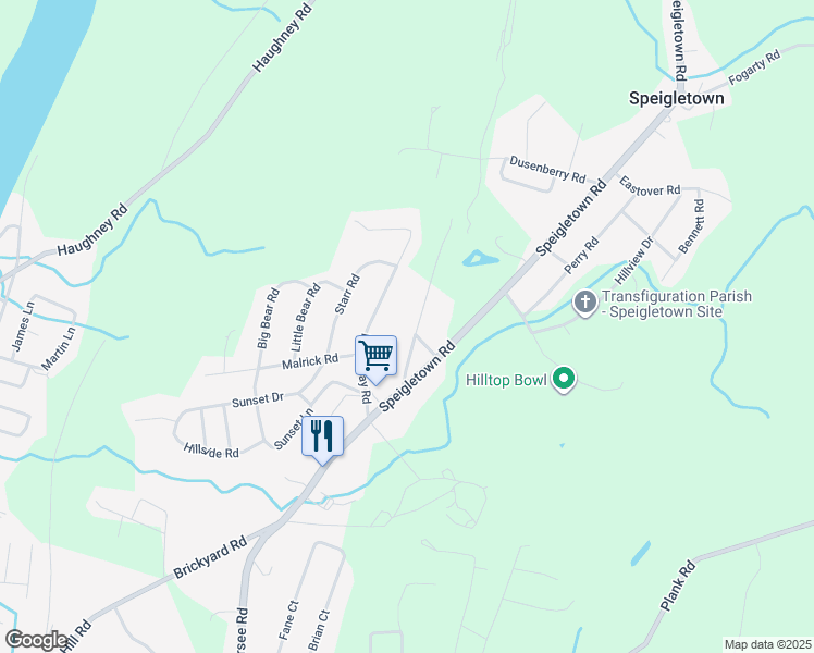 map of restaurants, bars, coffee shops, grocery stores, and more near 24 Milky Way Road in Troy