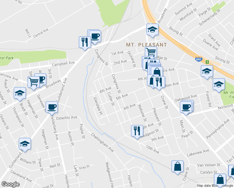 map of restaurants, bars, coffee shops, grocery stores, and more near 946 Congress Street in Schenectady