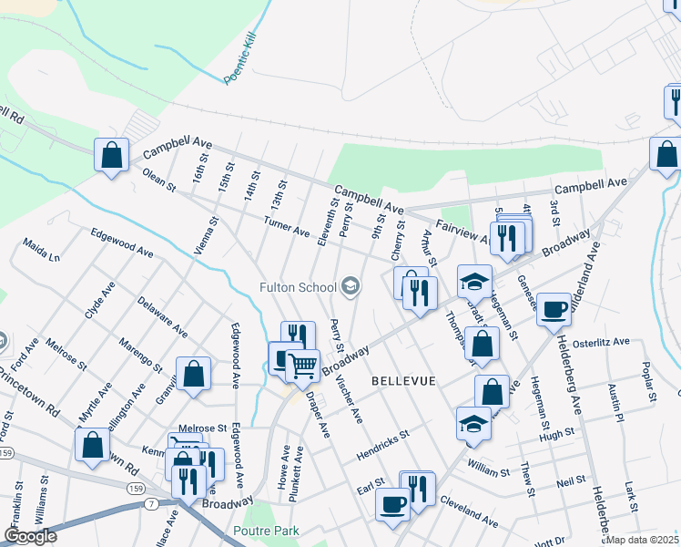 map of restaurants, bars, coffee shops, grocery stores, and more near 329 Perry Street in Schenectady