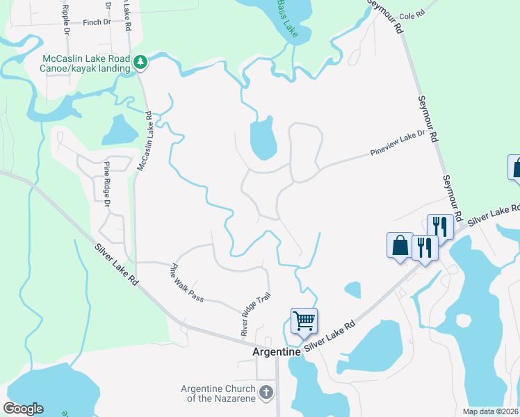 map of restaurants, bars, coffee shops, grocery stores, and more near 9060 Pineview River Drive in Linden