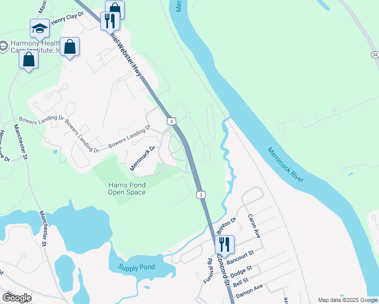 map of restaurants, bars, coffee shops, grocery stores, and more near 41 Daniel Webster Hwy in Merrimack