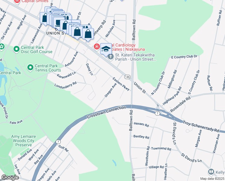 map of restaurants, bars, coffee shops, grocery stores, and more near 872 Oregon Avenue in Schenectady County
