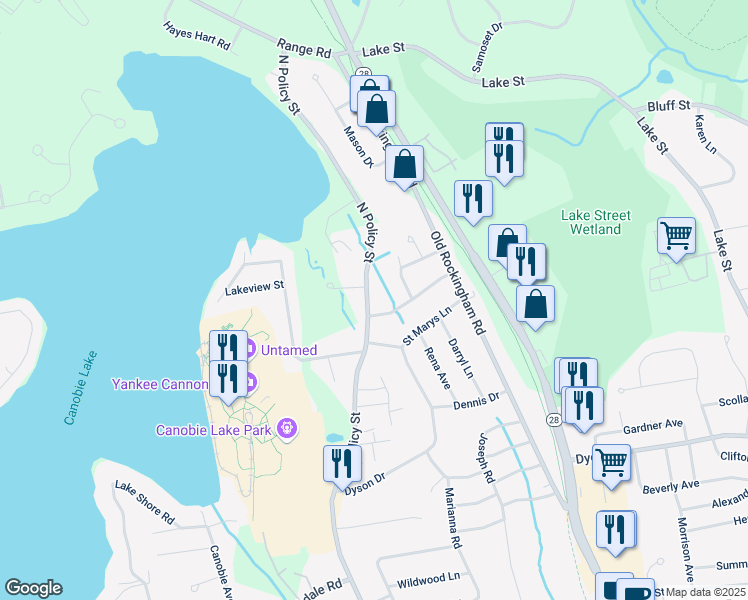 map of restaurants, bars, coffee shops, grocery stores, and more near 132 North Policy Street in Salem
