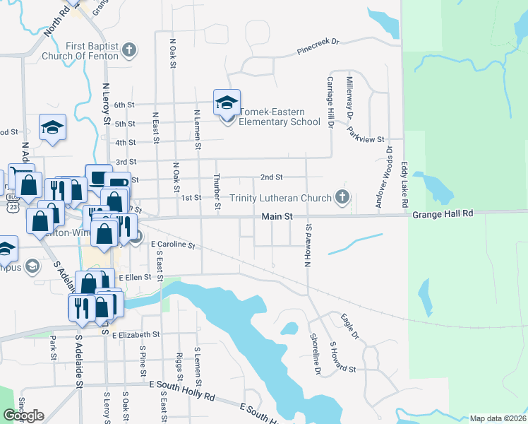 map of restaurants, bars, coffee shops, grocery stores, and more near 809 Main Street in Fenton