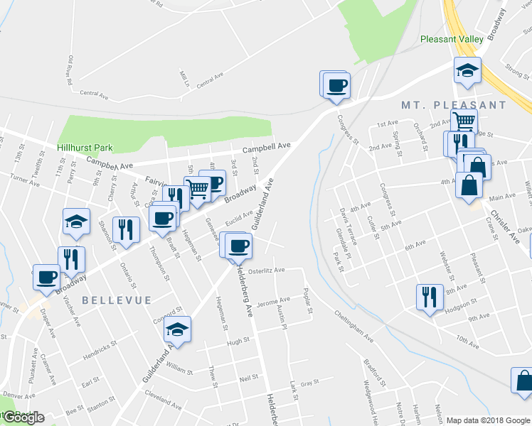 map of restaurants, bars, coffee shops, grocery stores, and more near 1802 Guilderland Avenue in Schenectady
