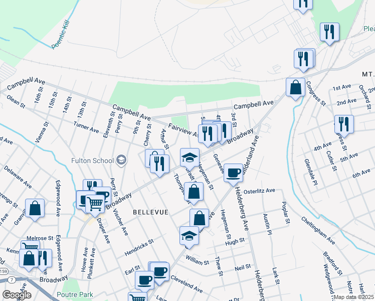 map of restaurants, bars, coffee shops, grocery stores, and more near 454 Hegeman Street in Schenectady